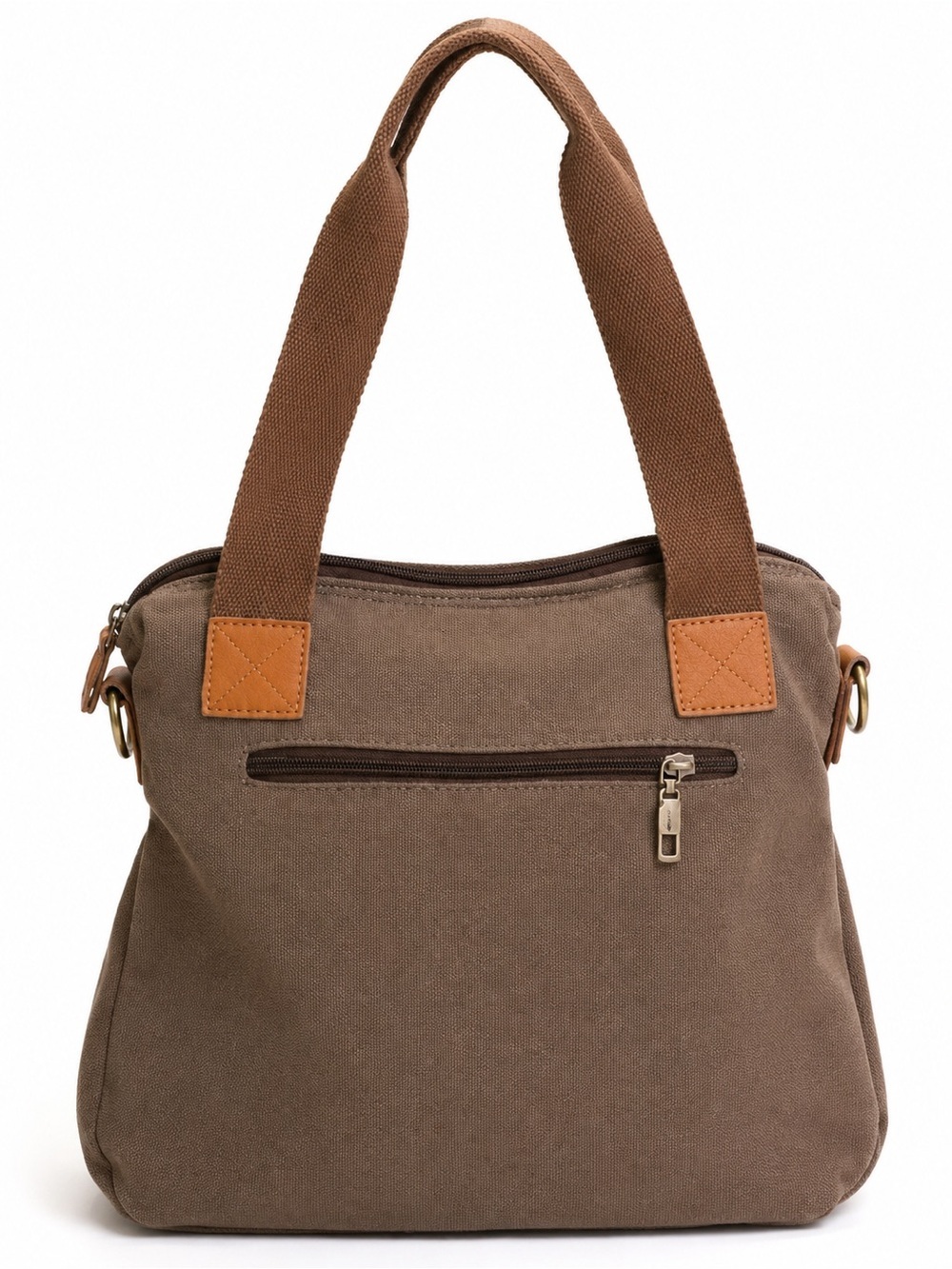 Vintage Everyday Canvas Shoulder Bag in Brown with Tan Accents